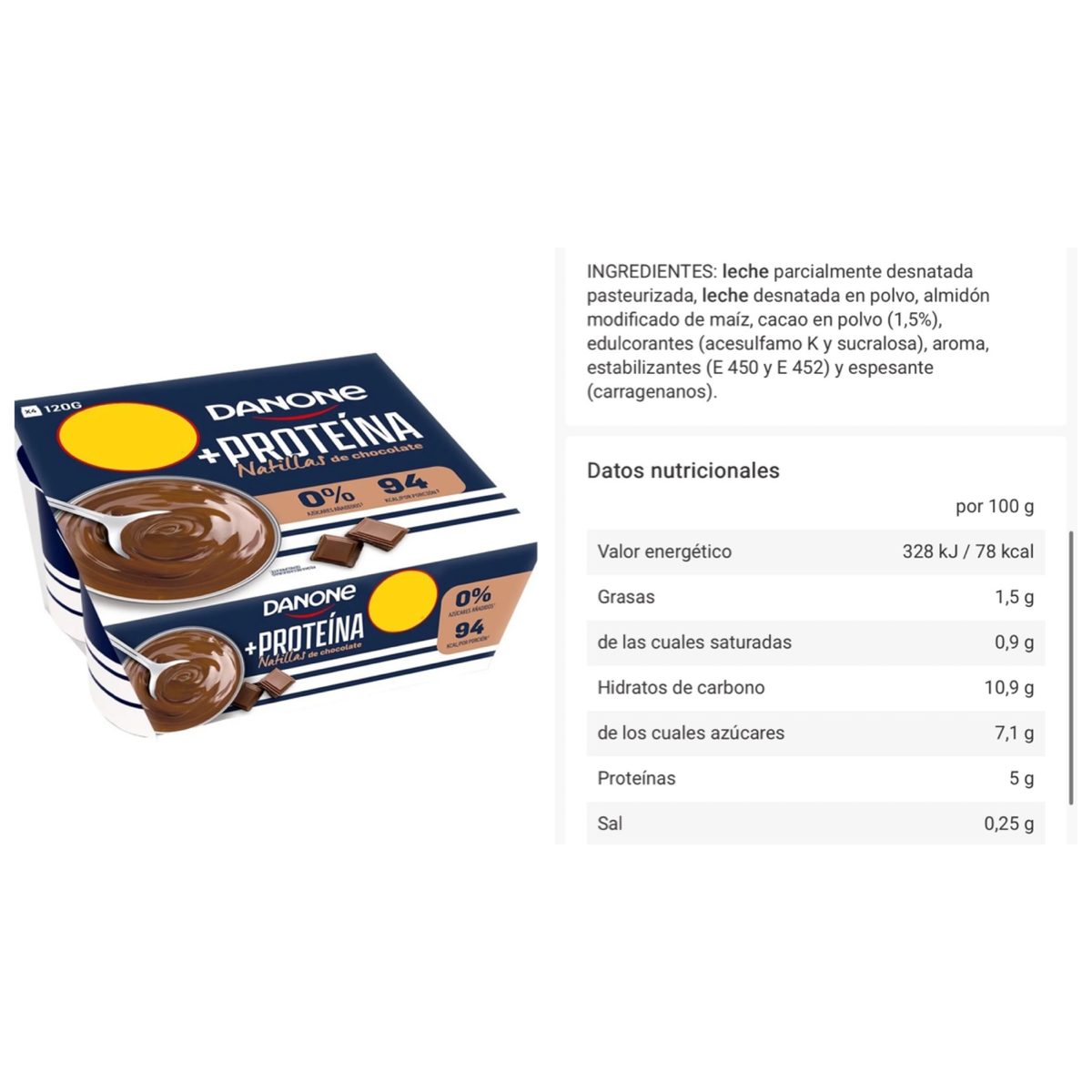 Postre de chocolate proteínas Danone